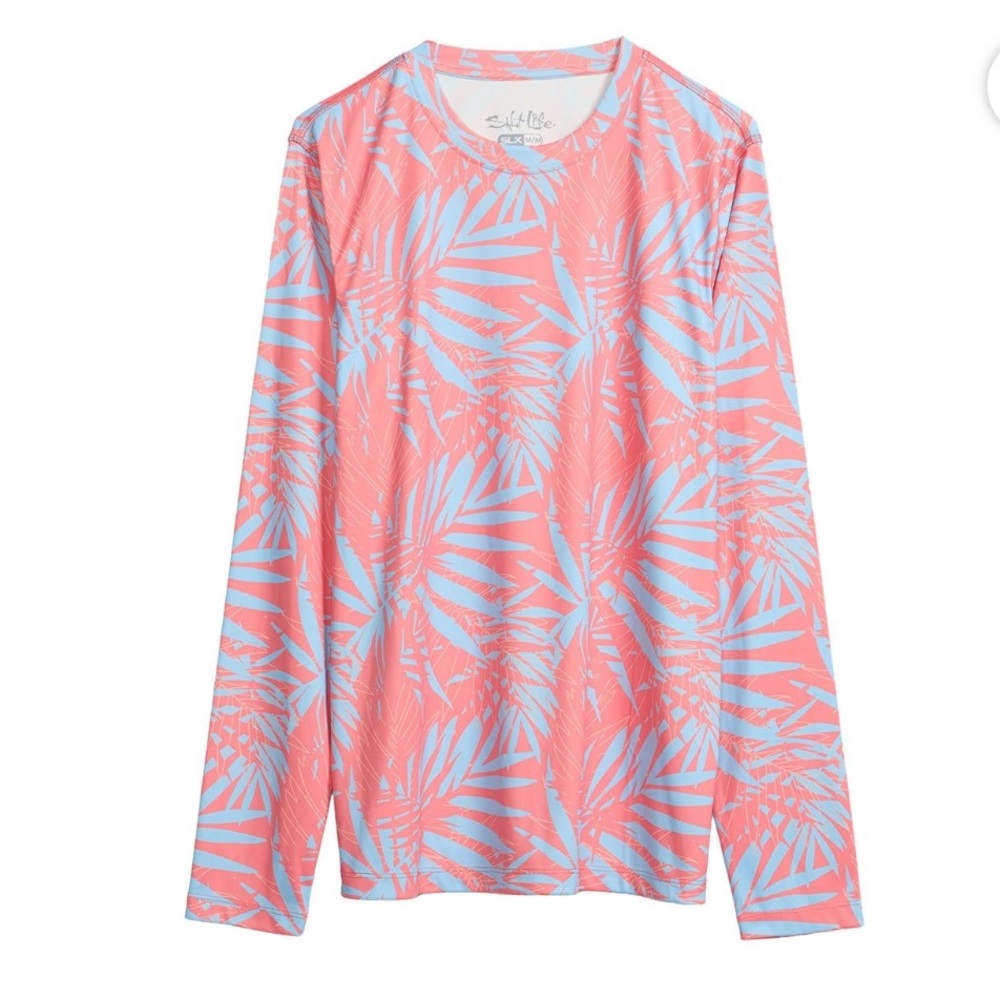 Salt Life Women's Long Sleeve UV Shirt - Coral & Light Blue Palm
